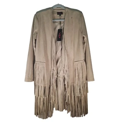 VS2 By Vakko Faux Suede Fringe Open Jacket Size M Womens - Image 1 of 4