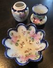 Vintage Hand Painted Porcelain Set Of 3 Beautiful Dish Vases Made In Japan