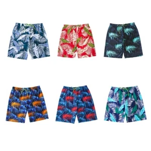 Men Quick Dry Drawstring Swim Trunks Tropical Leaves Mesh Lining Beach Shorts - Bild 1 von 20