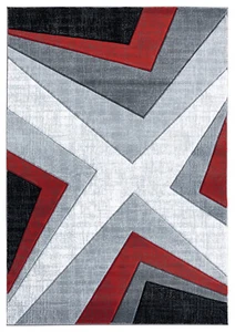 Red Contemporary Synthetics Blocks Cubes Cross Area Rug Geometric 2050 10030 - Picture 1 of 16