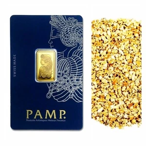 BARRA DE ORO 24K PAMP SUISSE LADY FORTUNA 5G + 10 PIEZAS PEPITAS DE ORO PURO DE ALASKA - Imagen 1 de 11