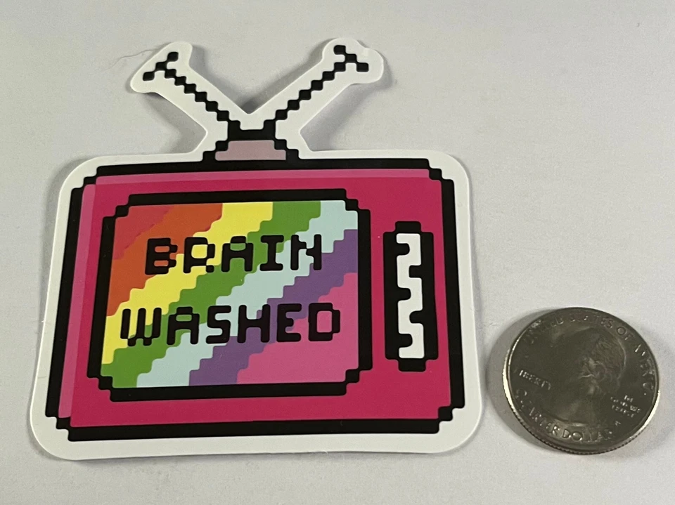 Brain Washed TV Television Sticker Computer Scrapbook Water Bottle - Image 1 of 1