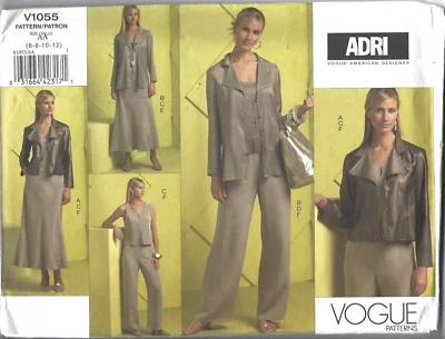Vogue Designer Sewing Pattern 1055, Adri, Jacket, Top, Pants, Skirt, Size 6 - 12 - Image 1 of 3