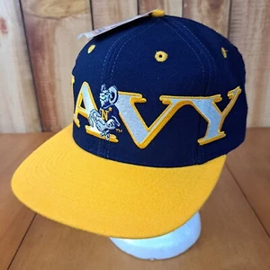 Vintage New Navy Midshipmen 90s Big Spellout Logo 7 Snapback Hat NWT - Picture 1 of 16