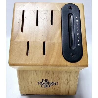 The Pampered Chef Countertop 5-Slot Wooden Knife Block w/ Built-in Sharpener - Image 1 of 4