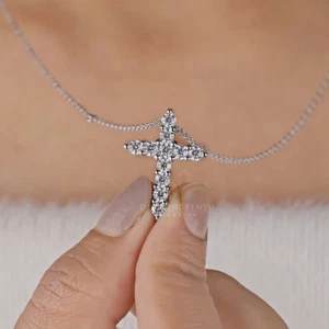 2ct Vs E-F color Lab Grown Diamond Cross Pendant with 14k White Gold - Picture 1 of 4