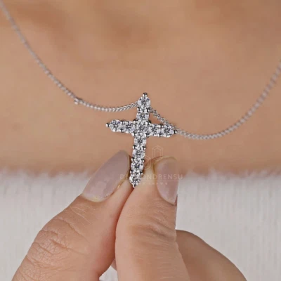 2ct Vs E-F color Lab Grown Diamond Cross Pendant with 14k White Gold - Image 1 of 4