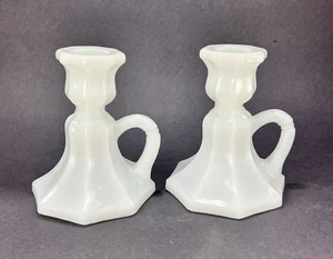 Vtg LE Smith White Milk Glass 221 Colonial Octagon Candlesticks Candle Holder - Picture 1 of 12