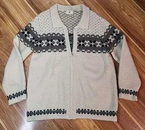 Vintage Maurices Shetland Wool Fair Isle Full Zip Cardigan Sweater Womens Size L - Picture 1 of 12