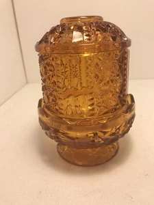 Vintage Indiana Glas Fee Lampe Bernstein Sterne & Stäbe Windlicht Halter - Bild 1 von 5