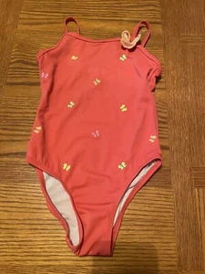 Gymboree Girls Swim Suit Size 5 Dark Peach With Embroidered Butterflies - Picture 1 of 3