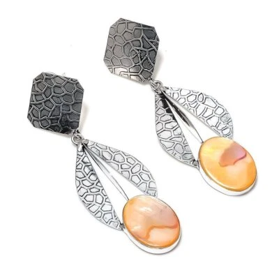 Pendiente naranja madreperla regalo plata esterlina 925 joyería 2,8" d6 Foto 1 de 4