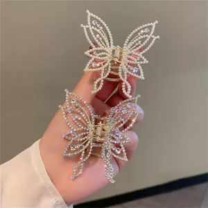 Metal Mariposa Barrette Perla Estrás Garra Clip para el Cabello Regalo Para Mujeres Elegante - Imagen 1 de 14