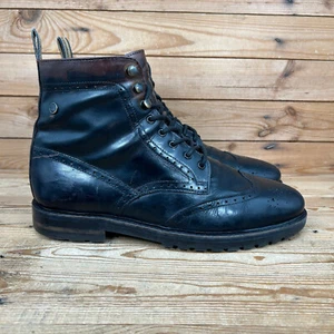 Base London Boots Mens Size UK 10 Grove Black Brown Brogue Dress Casual Shoes - Picture 1 of 13