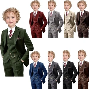 Cashmere Boy's Suits 3 Pieces Winter Warm Wedding Formal Outdoor Slim Fit Suits - Picture 1 of 20