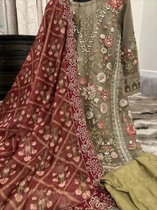 Pakistani Indian Organza Salwar Kameez Party Dress Bust 42 Heavy Wedding Dres - Picture 1 of 9