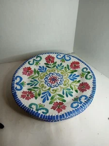 Tommy Bahama Set Of 4 Blue/Pink/Green Floral Medallion Melamine 11" Dinner Plate - Picture 1 of 4