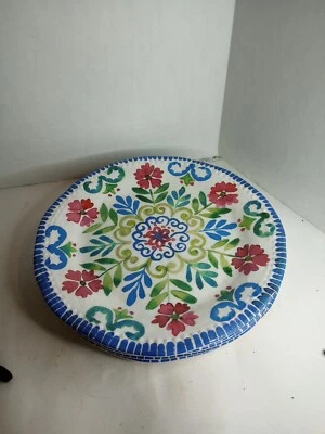 Tommy Bahama Set Of 4 Blue/Pink/Green Floral Medallion Melamine 11" Dinner Plate - Image 1 of 4