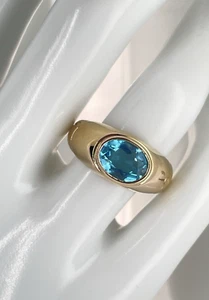 John Hardy 18k Yellow Gold Bezel Set Oval 9x7mm Blue Topaz Bamboo Ring Sz 7 3/8 - Picture 1 of 24