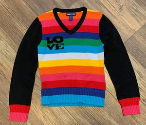 RAINBOW love Limited Too SWEATER girls S 10 EUC Striped 🌈 VTG - Picture 1 of 4