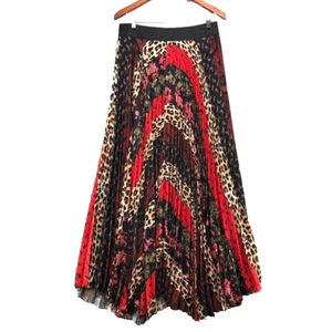 Alice + Olivia Katz Patchwork Floral Leopard Pleated Maxi Skirt Womens 12 Artsy - Picture 1 of 14