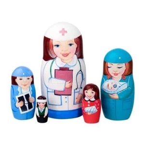 Enfermera RN Regalo Hospital Médico Ruso Madera Muñeca Anidación Set 5 piezas Pintado a Mano - Imagen 1 de 1