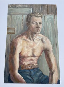 ANTIKES AMERIKANISCHES PORTRAIT JUNGER MANN INDUSTRIEARBEITER REGIONALISMUS ASHCAN WPA ÄRA - Bild 1 von 17