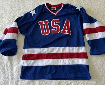 Jersey de hockey vintage de Estados Unidos adulto M rojo blanco azul años 80 suéter olímpico K1 belleza Foto 1 de 4