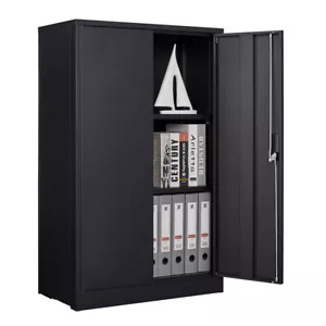 Metal Garage Tool File Storage Cabinet with Lock 2 Layer Shelves for Home Office - Picture 1 of 12