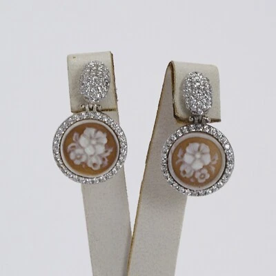 ORECCHINI IN ARGENTO 925 CON ZIRCONI E CAMMEI FIORI 12 mm AGHT 0703 - Immagine 1 di 3