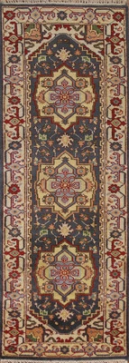 Hand-Knotted Heriiz Serapi 8 ft Runner Rug Charcoal Wool Oriental Carpet 3x8 - Image 1 of 4