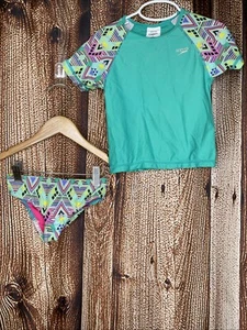 Speedo Printed Rashguard Swimwear Top & Bottoms 2 Pieces Girl's Size 5 - Picture 1 of 8