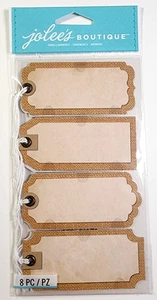 Burlap Tags With Twine Journaling 8 pc Jolee's 3D Stickers Tags 3.5" x 1.5" - Picture 1 of 3