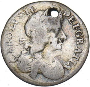 1680 Maundy Fourpence (Holed) - Charles II British Silver Coin - Picture 1 of 2