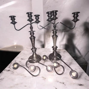 Candelabro convertible vintage inglés plateado 3 brazos trenzado 19" - Imagen 1 de 7