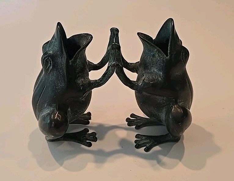 De Colección Bronce Pesado Verdegris Pátina Pastel Ranas Interior Exterior Jardín Decoración Foto 1 de 4