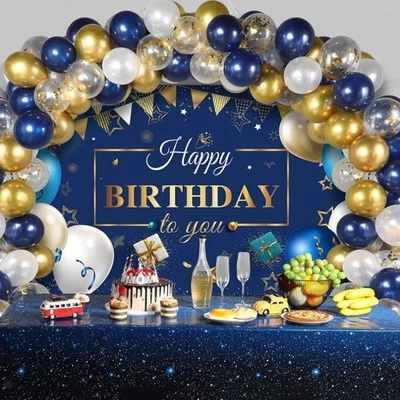 Fashion Navy Blue Balloons Gold Confetti for Birthday Background Decoration - image 1 of 4