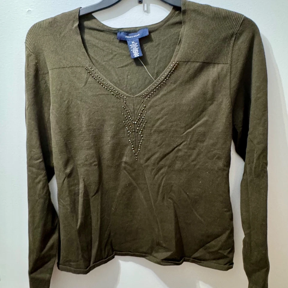 JonesWear Olive Long Sleeve Top, Women's Size XL, NWT - Image 1 of 4