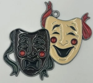 Máscara de payasos de comedia y tragedia atrapasol acrílico vitral vintage - Imagen 1 de 5