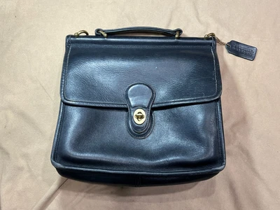Vintage COACH WILLIS Black Leather Crossbody Satchel Purse Brass 9927 No Strap - Image 1 of 4