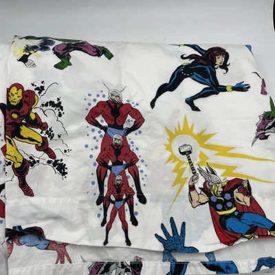 Super-heróis de algodão Pottery Barn Kids Marvel Comic Avengers tamanho duplo lençol liso - Imagem 1 de 2