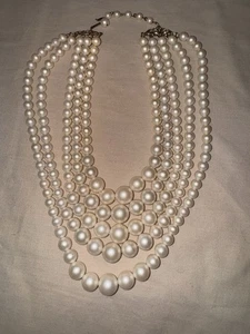 Collana dichiarazione perle multifilo perline finte graduate 17” stratificate vintage - Foto 1 di 4
