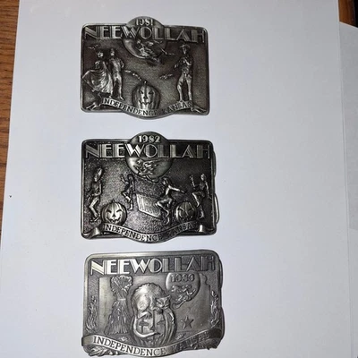 Rare set of THREE 1981 1982 1983 Siskiyou Belt buckles Neewollah Independence KS - Image 1 of 2