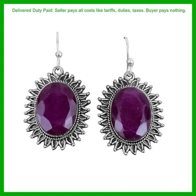 Cyber Monday Sale Natural Kashmir Rubi 925 Silver Dangle Drop Earrings Jewelry - Image 1 of 4