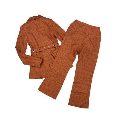 Nuevo Honey Punch - Conjunto de Traje Blazer y Pantalones a Cuadros en Naranja PEQUEÑO Foto 1 de 4