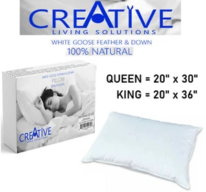 Creative Bed Pillows 100% Natural Goose Feather and Down 100% Cotton Case - Picture 1 of 6