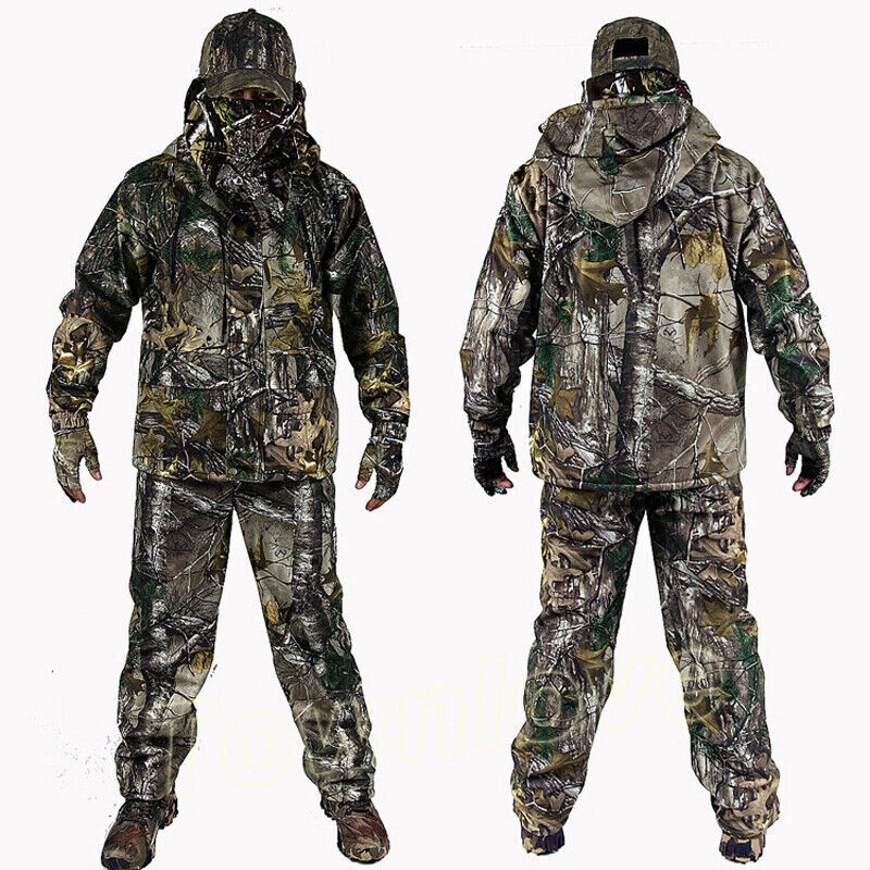 Mens Winter Bionic Camo Thicken Fleece Hunting Clothes Tactical Military Suits @ - Image 1 of 4