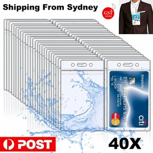 40x plastic ID CARD HOLDER POUCH clear PVC lanyard work BADGE With Zip Lock AU - Picture 1 of 7
