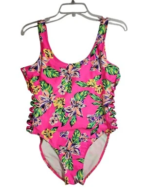 No Boundaries One Piece Bathing Swim Suit  L (11-13) Pink Floral Lattice Sides - Image 1 of 4