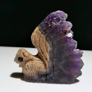 Natürlicher Amethyst, Quarz Mineral Probe, handgeschnitzte Eichhörnchen Heilung, Z7 - Bild 1 von 8
